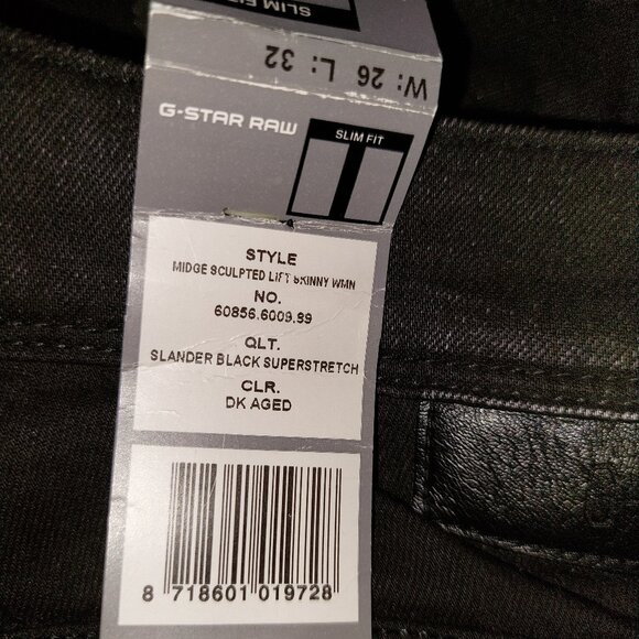 G-Star Raw Midge Sculpted Lift Skinny Slander Black Denim Jeans Sz 26 NWT - Picture 11 of 13